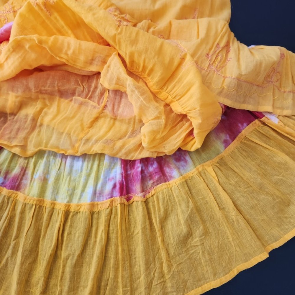 Y2K California Breeze Tie Dye‎ Maxi Dress Tiered Crochet Yellow Pink Medium - Picture 16 of 16